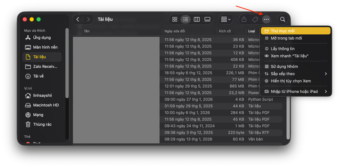 Tạo thư mục mới trong Finder
