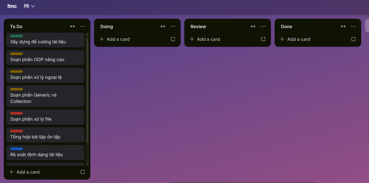 Bảng Trello ban đầu